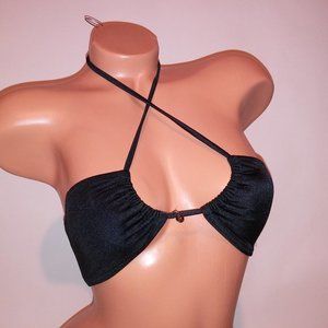 Victoria Secret Swim Bikini Top Black Shimmer Convertible Halter New
